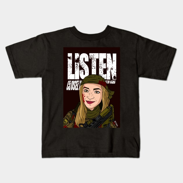 gibi asmr. action movie hero. listen closely. Kids T-Shirt by JJadx